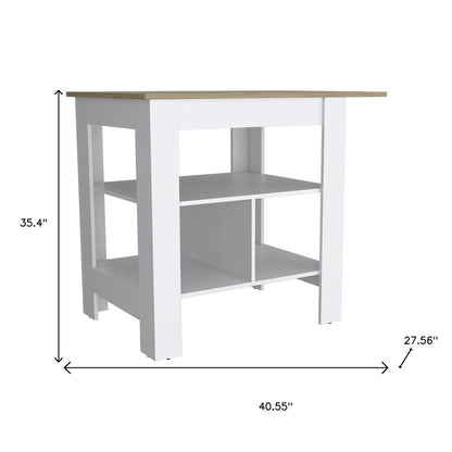 41" Natural and White Wood Kitchen Island Set With Storage HomeRoots