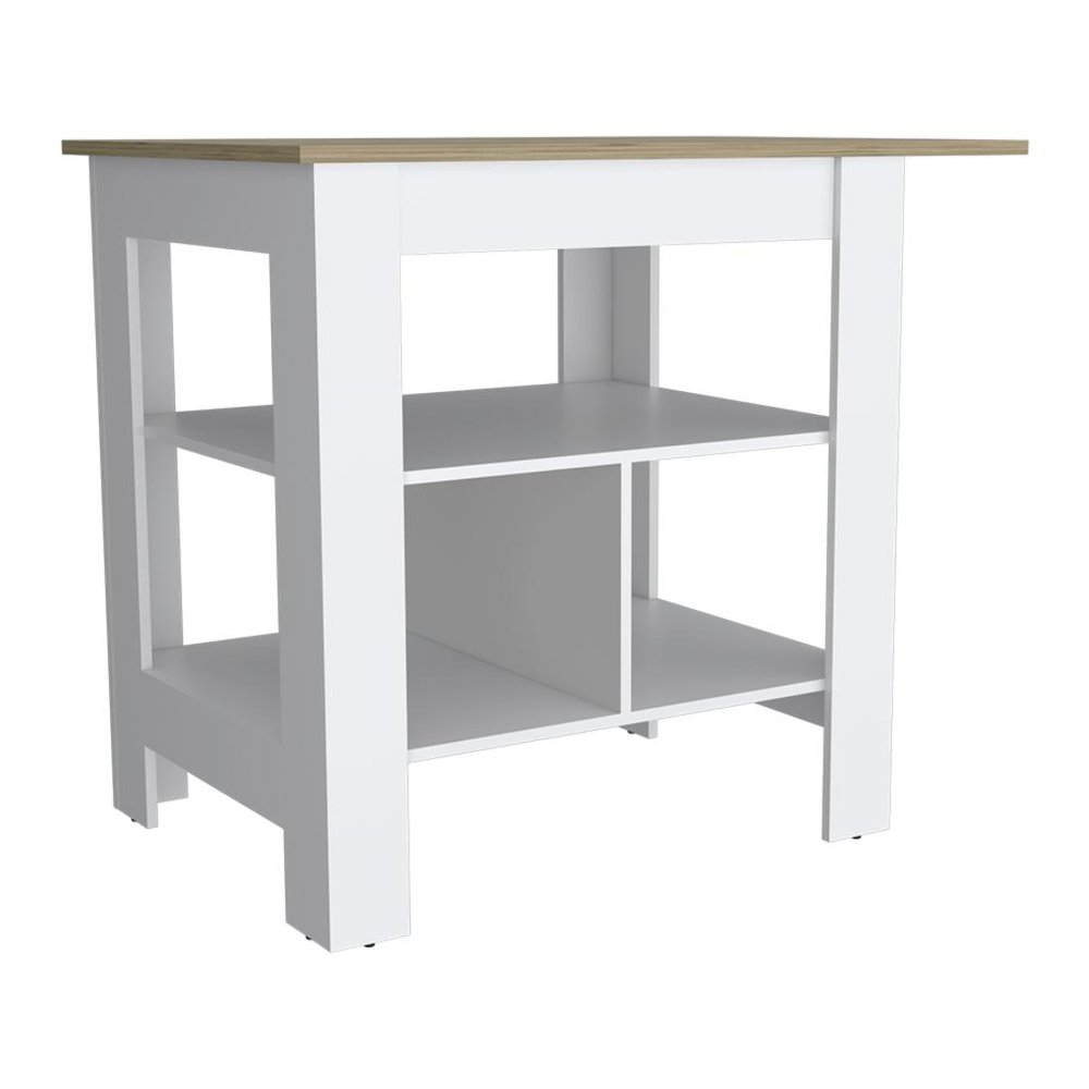 41" Natural and White Wood Kitchen Island Set With Storage HomeRoots
