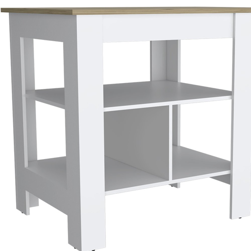 41" Natural and White Wood Kitchen Island Set With Storage HomeRoots