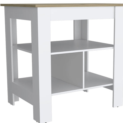 41" Natural and White Wood Kitchen Island Set With Storage HomeRoots
