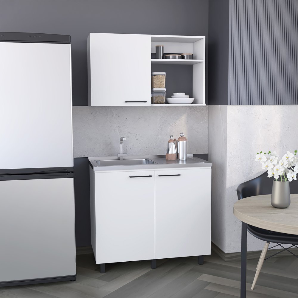 24" X 39" White Stainless Steel and Wood Utility Cabinet With Sink HomeRoots