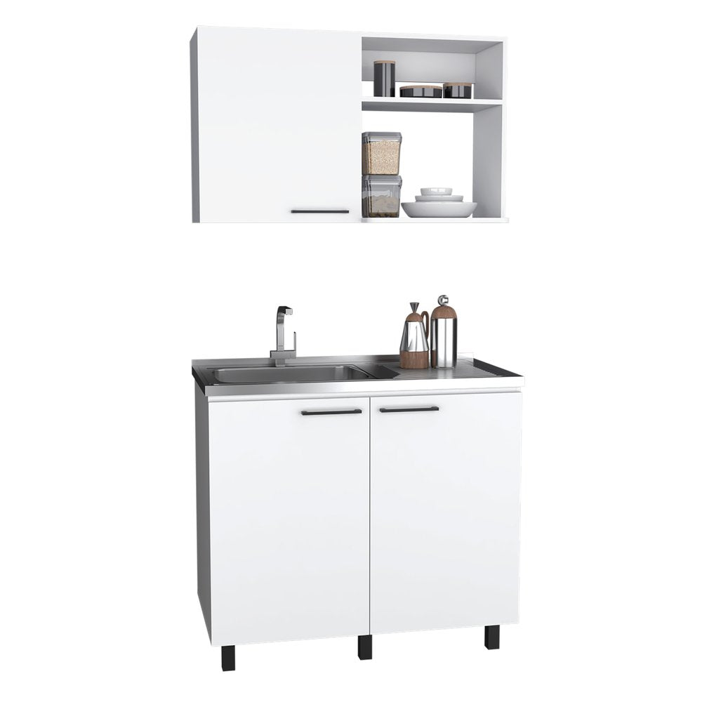 24" X 39" White Stainless Steel and Wood Utility Cabinet With Sink HomeRoots