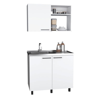24" X 39" White Stainless Steel and Wood Utility Cabinet With Sink HomeRoots