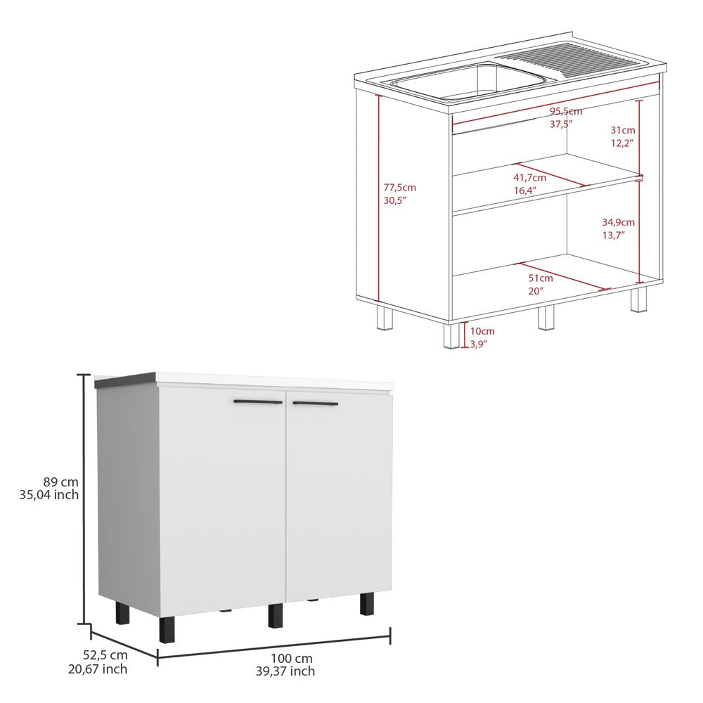24" X 39" White Stainless Steel and Wood Utility Cabinet With Sink HomeRoots
