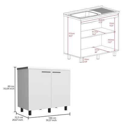 24" X 39" White Stainless Steel and Wood Utility Cabinet With Sink HomeRoots