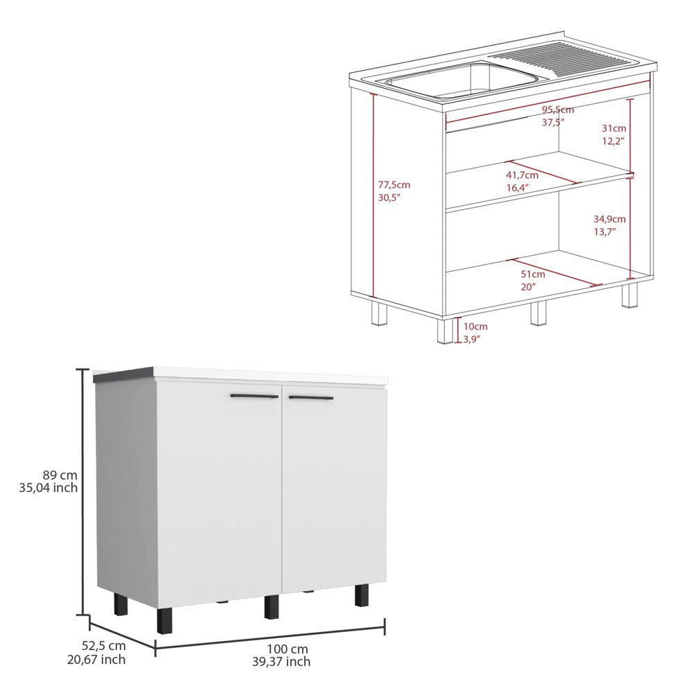24" X 39" White Stainless Steel and Wood Utility Cabinet With Sink HomeRoots