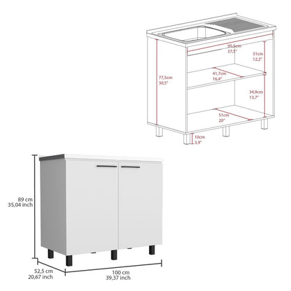 24" X 39" White Stainless Steel and Wood Utility Cabinet With Sink HomeRoots