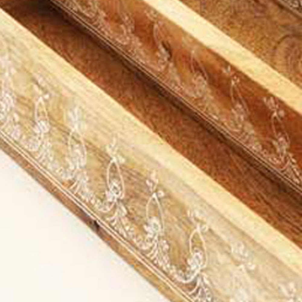 Set of Three Natural Rectangular Solid Wood Floral Handmade Serving Tray With Handles HomeRoots