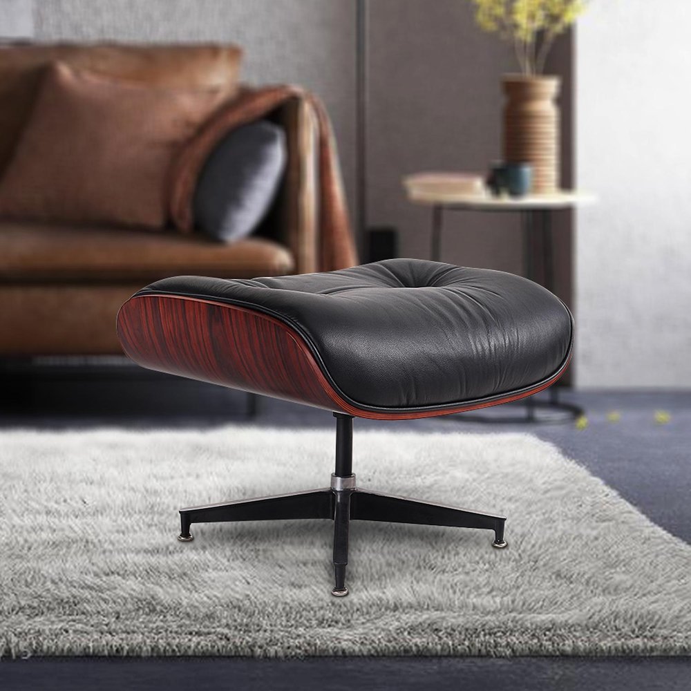 35" Black and Dark Brown Genuine Leather Tufted Swivel Lounge Chair With Ottoman HomeRoots