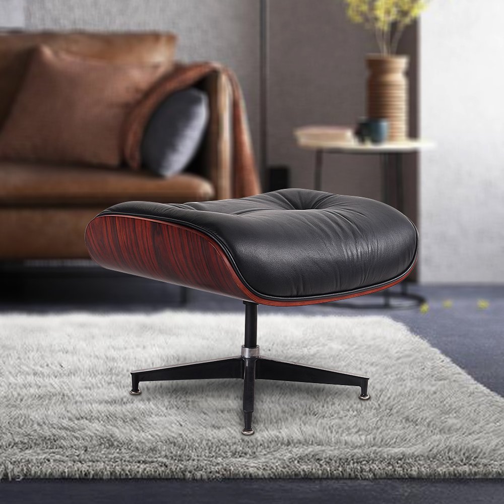 35" Black and Dark Brown Genuine Leather Tufted Swivel Lounge Chair With Ottoman HomeRoots