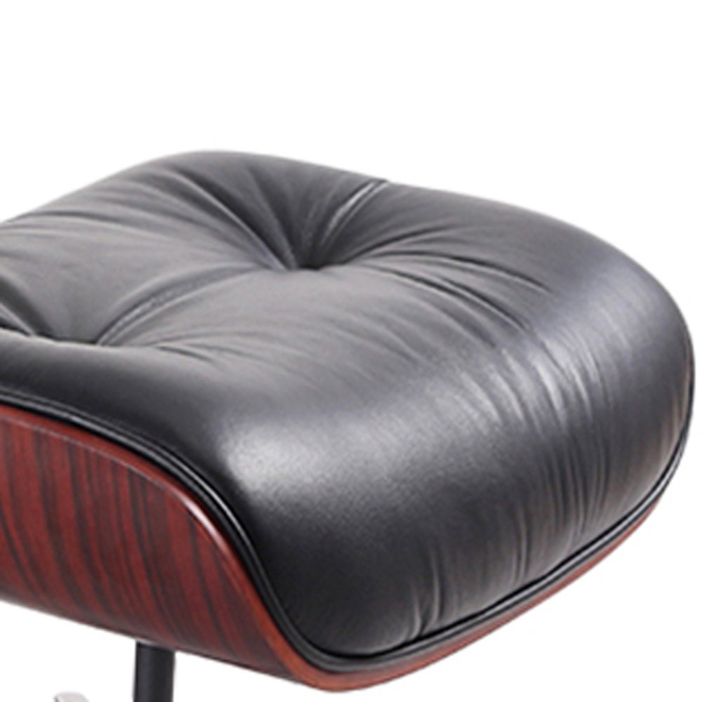 35" Black and Dark Brown Genuine Leather Tufted Swivel Lounge Chair With Ottoman HomeRoots