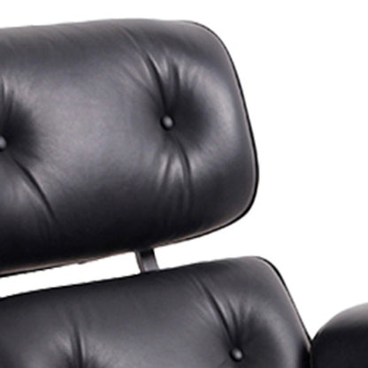 35" Black and Dark Brown Genuine Leather Tufted Swivel Lounge Chair With Ottoman HomeRoots