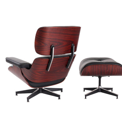35" Black and Dark Brown Genuine Leather Tufted Swivel Lounge Chair With Ottoman HomeRoots