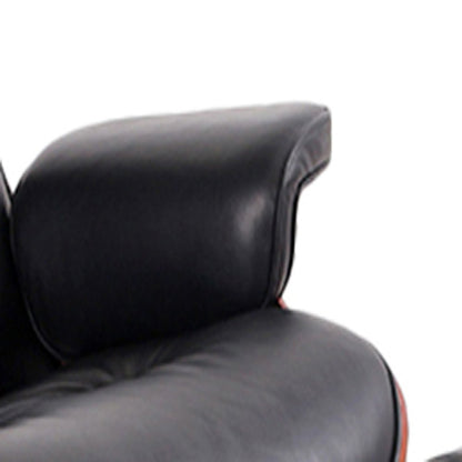 35" Black and Dark Brown Genuine Leather Tufted Swivel Lounge Chair With Ottoman HomeRoots