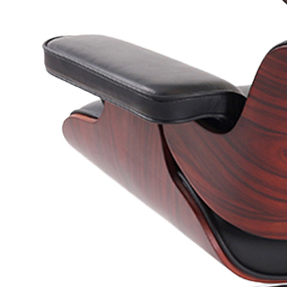 35" Black and Dark Brown Genuine Leather Tufted Swivel Lounge Chair With Ottoman HomeRoots