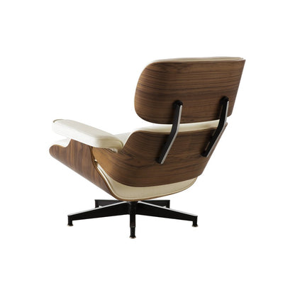 35" Beige and Dark Brown Genuine Leather Tufted Swivel Lounge Chair With Ottoman HomeRoots