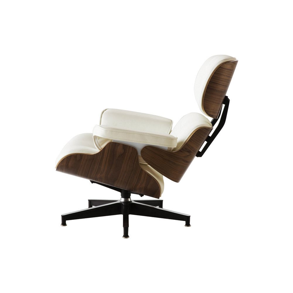 35" Beige and Dark Brown Genuine Leather Tufted Swivel Lounge Chair With Ottoman HomeRoots