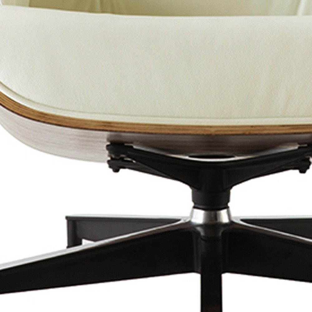 35" Beige and Dark Brown Genuine Leather Tufted Swivel Lounge Chair With Ottoman HomeRoots