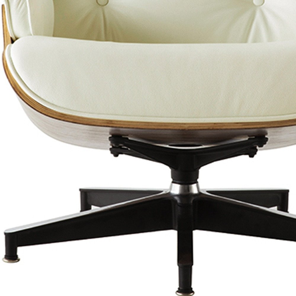 35" Beige and Dark Brown Genuine Leather Tufted Swivel Lounge Chair With Ottoman HomeRoots