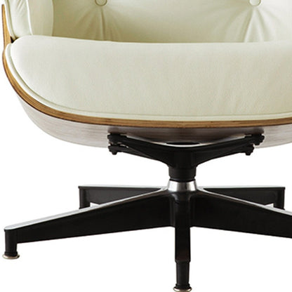 35" Beige and Dark Brown Genuine Leather Tufted Swivel Lounge Chair With Ottoman HomeRoots