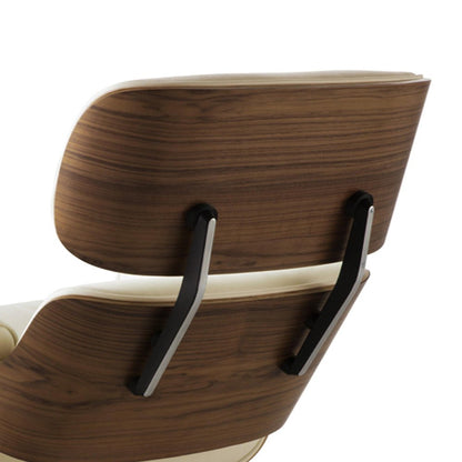 35" Beige and Dark Brown Genuine Leather Tufted Swivel Lounge Chair With Ottoman HomeRoots