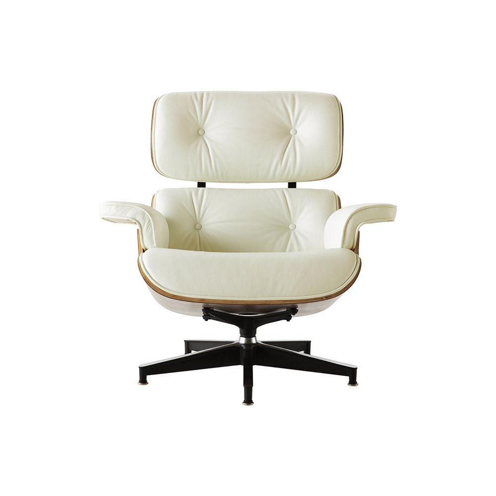 35" Beige and Dark Brown Genuine Leather Tufted Swivel Lounge Chair With Ottoman HomeRoots