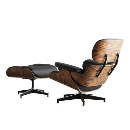 35" Black and Brown Genuine Leather Tufted Swivel Lounge Chair With Ottoman HomeRoots