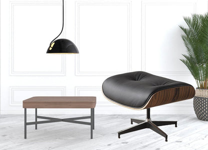 35" Black and Brown Genuine Leather Tufted Swivel Lounge Chair With Ottoman HomeRoots