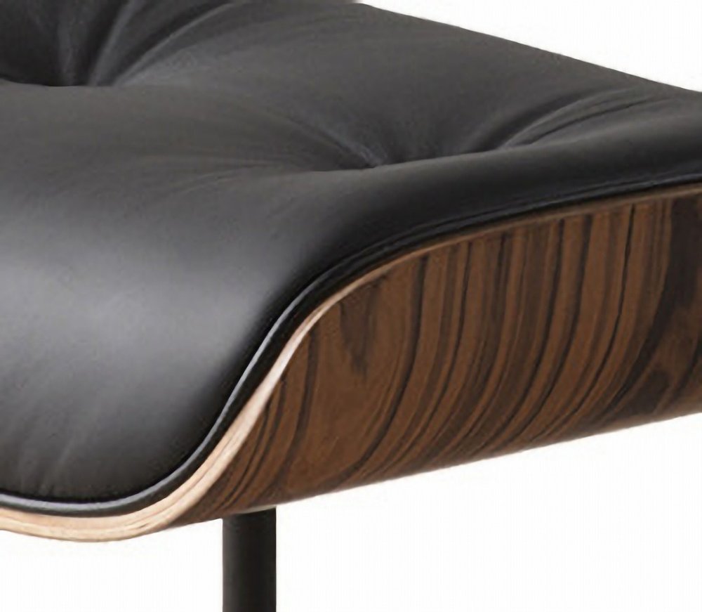 35" Black and Brown Genuine Leather Tufted Swivel Lounge Chair With Ottoman HomeRoots