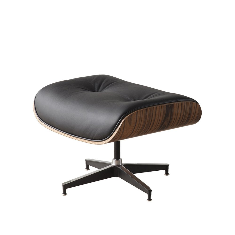 35" Black and Brown Genuine Leather Tufted Swivel Lounge Chair With Ottoman HomeRoots