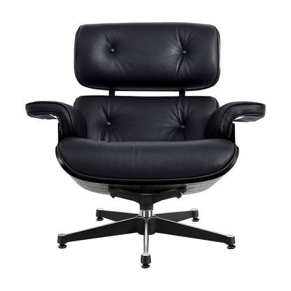 35" Black Genuine Leather Tufted Swivel Lounge Chair With Ottoman HomeRoots