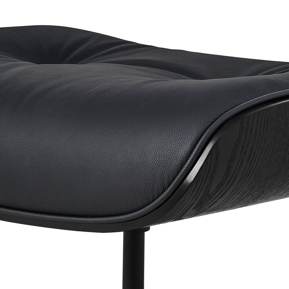 35" Black Genuine Leather Tufted Swivel Lounge Chair With Ottoman HomeRoots