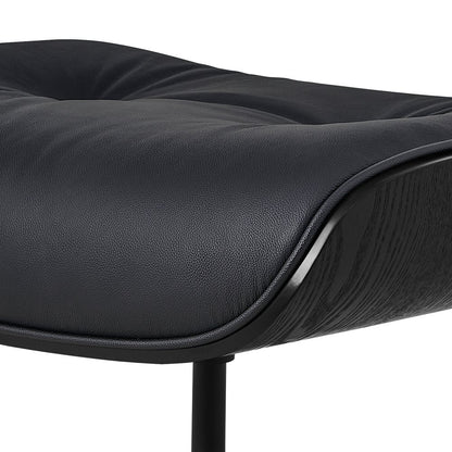 35" Black Genuine Leather Tufted Swivel Lounge Chair With Ottoman HomeRoots