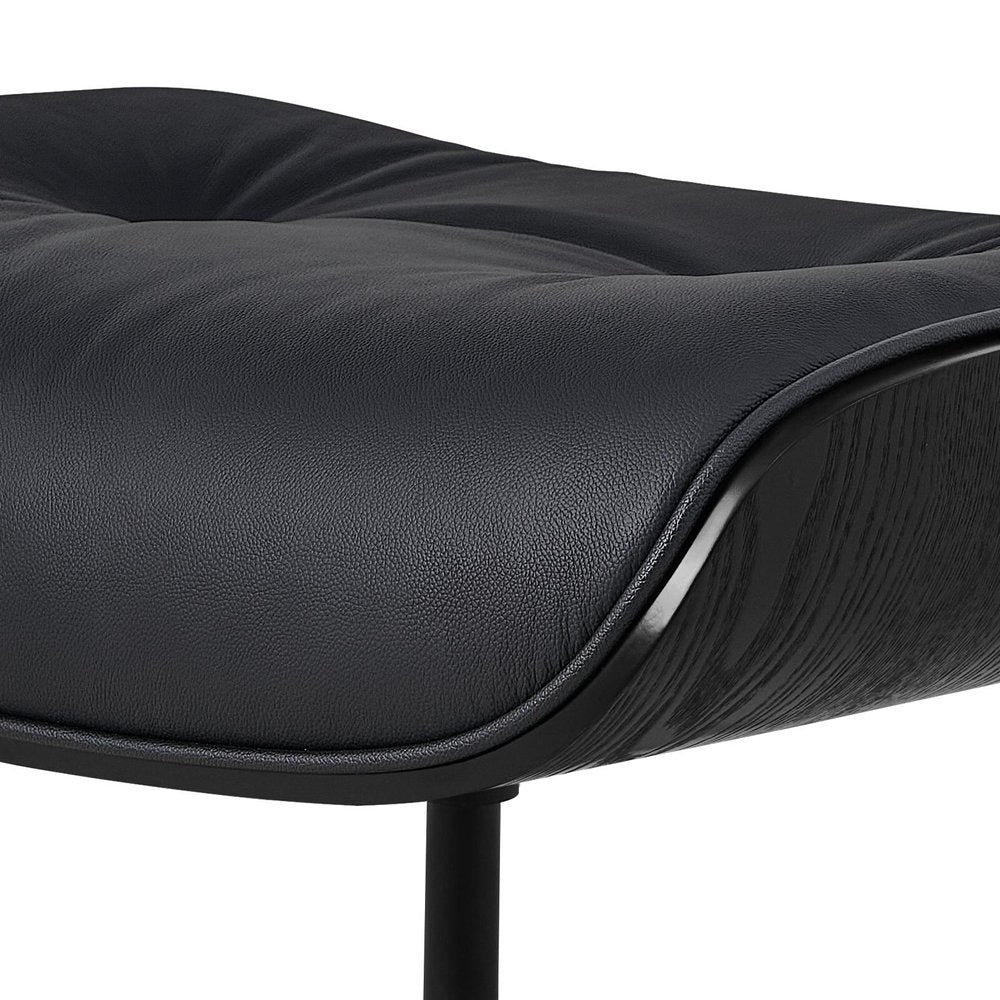 35" Black Genuine Leather Tufted Swivel Lounge Chair With Ottoman HomeRoots