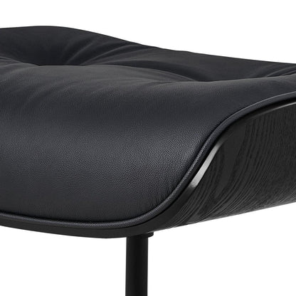 35" Black Genuine Leather Tufted Swivel Lounge Chair With Ottoman HomeRoots