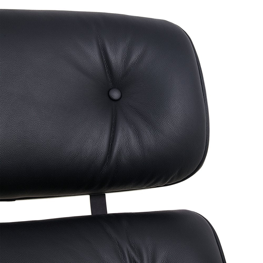 35" Black Genuine Leather Tufted Swivel Lounge Chair With Ottoman HomeRoots