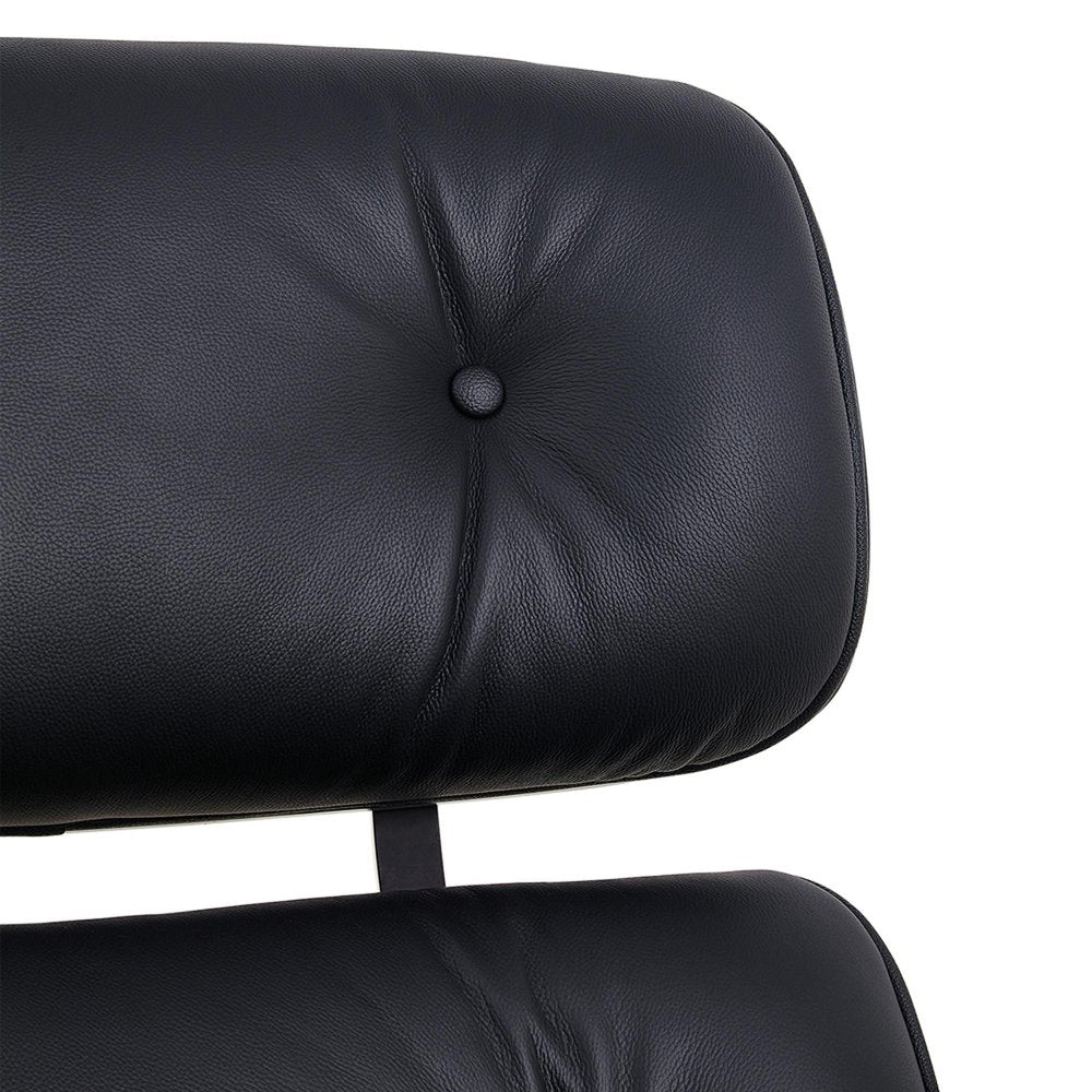 35" Black Genuine Leather Tufted Swivel Lounge Chair With Ottoman HomeRoots