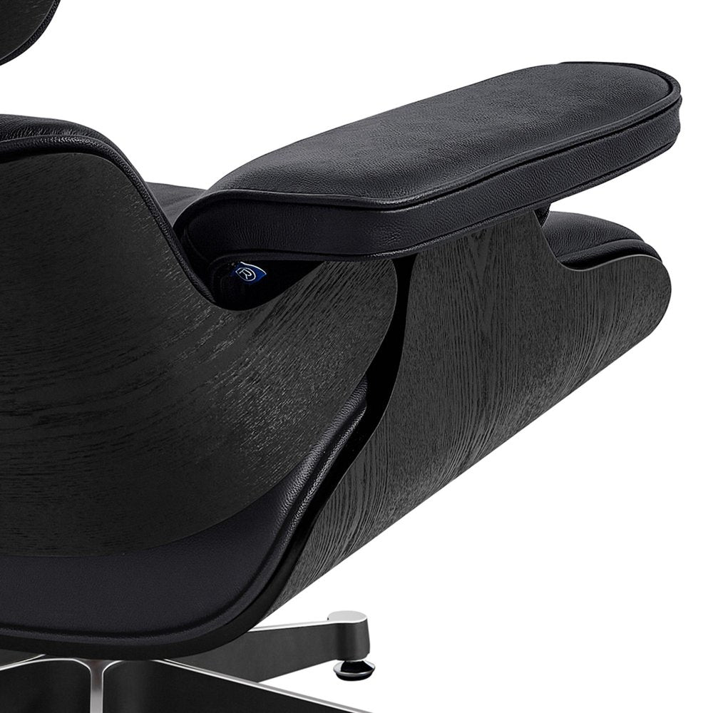 35" Black Genuine Leather Tufted Swivel Lounge Chair With Ottoman HomeRoots
