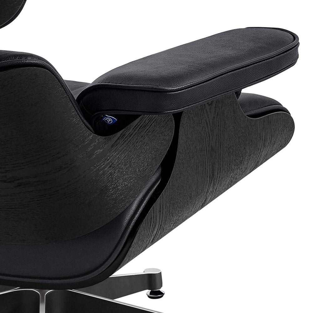 35" Black Genuine Leather Tufted Swivel Lounge Chair With Ottoman HomeRoots