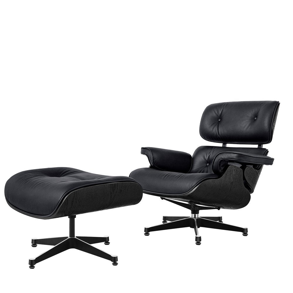 35" Black Genuine Leather Tufted Swivel Lounge Chair With Ottoman HomeRoots
