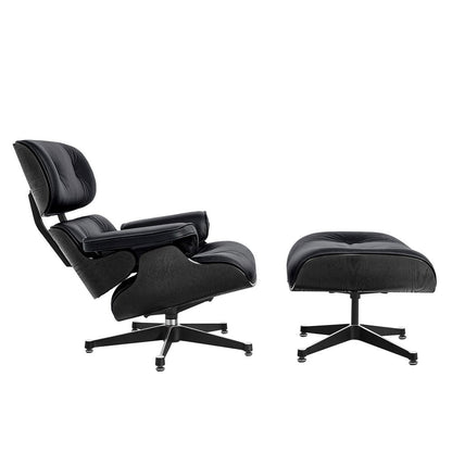 35" Black Genuine Leather Tufted Swivel Lounge Chair With Ottoman HomeRoots