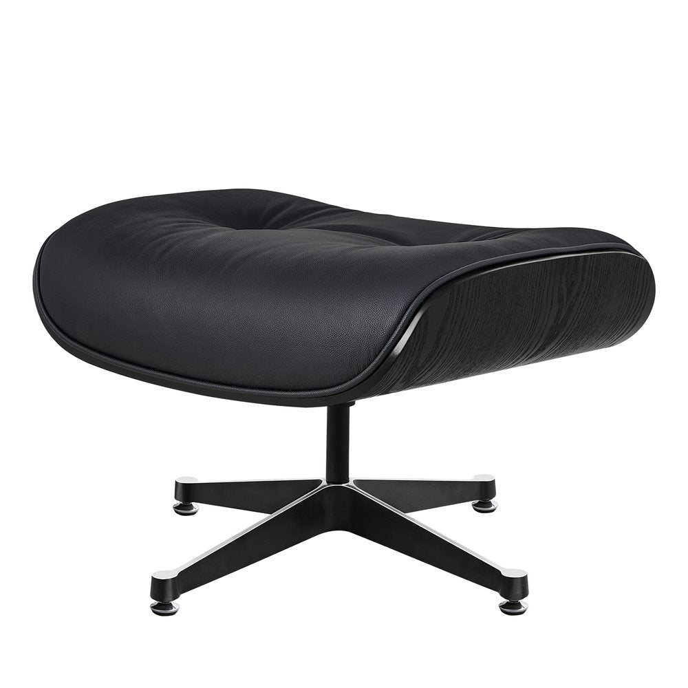 35" Black Genuine Leather Tufted Swivel Lounge Chair With Ottoman HomeRoots