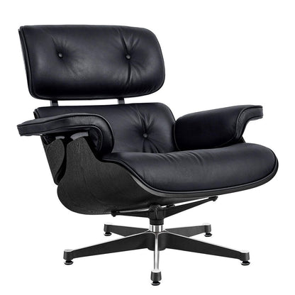 35" Black Genuine Leather Tufted Swivel Lounge Chair With Ottoman HomeRoots