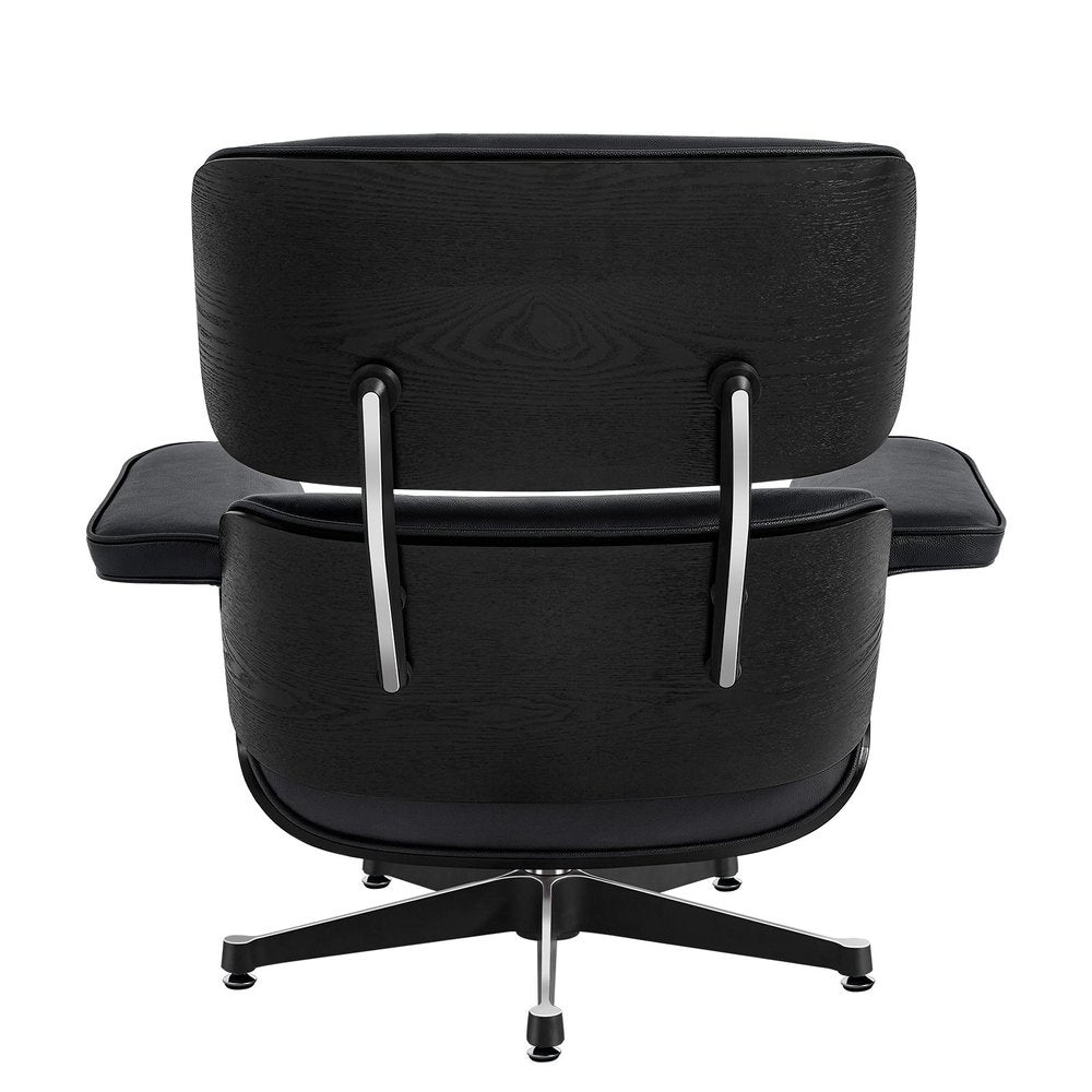 35" Black Genuine Leather Tufted Swivel Lounge Chair With Ottoman HomeRoots