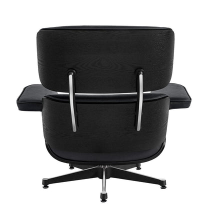 35" Black Genuine Leather Tufted Swivel Lounge Chair With Ottoman HomeRoots