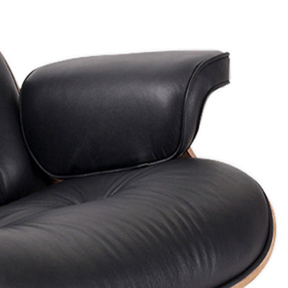 35" Black and Brown Genuine Leather Tufted Swivel Lounge Chair With Ottoman HomeRoots
