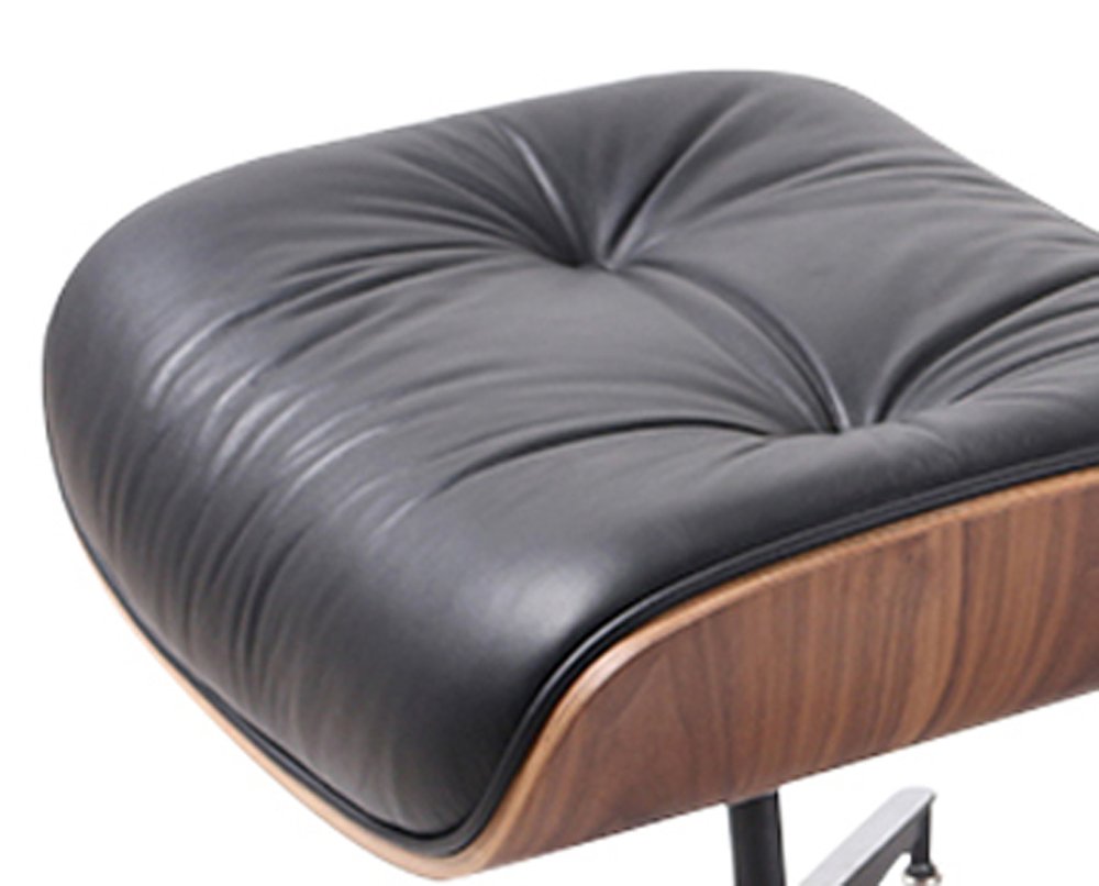 35" Black and Brown Genuine Leather Tufted Swivel Lounge Chair With Ottoman HomeRoots