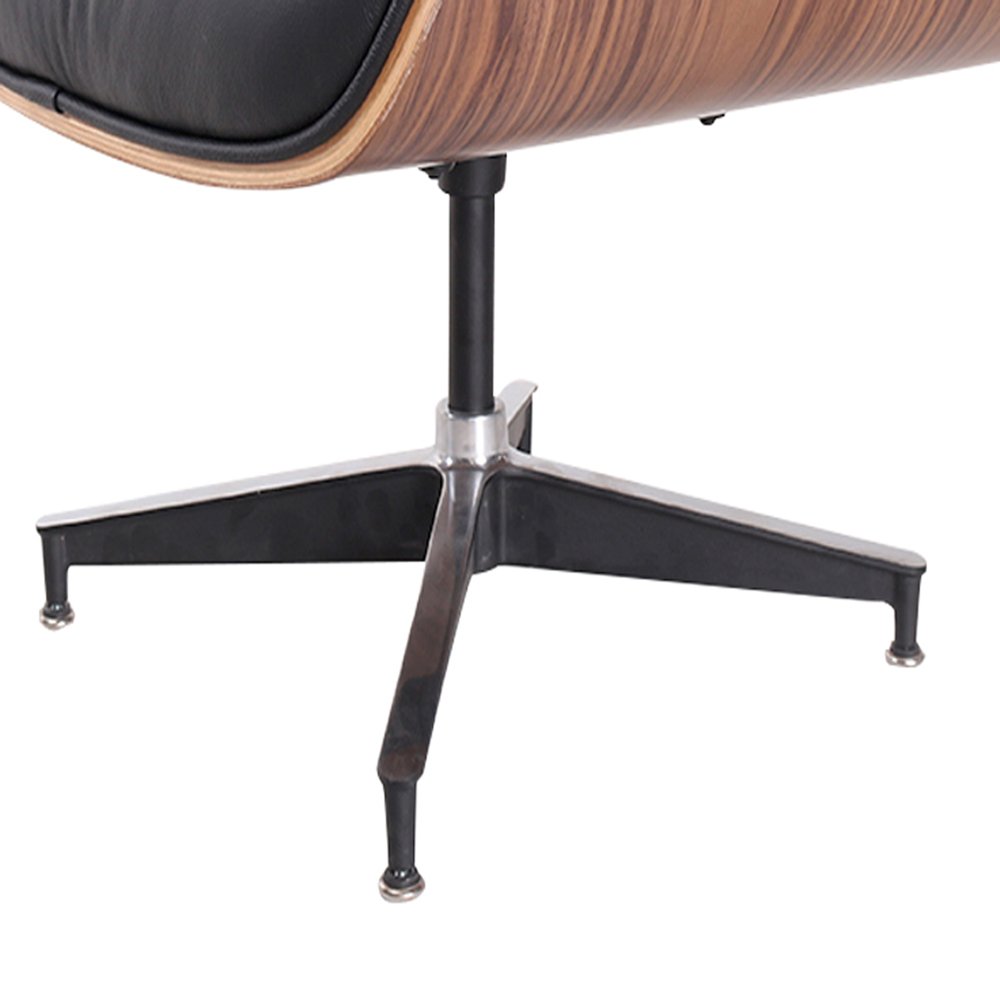 35" Black and Brown Genuine Leather Tufted Swivel Lounge Chair With Ottoman HomeRoots