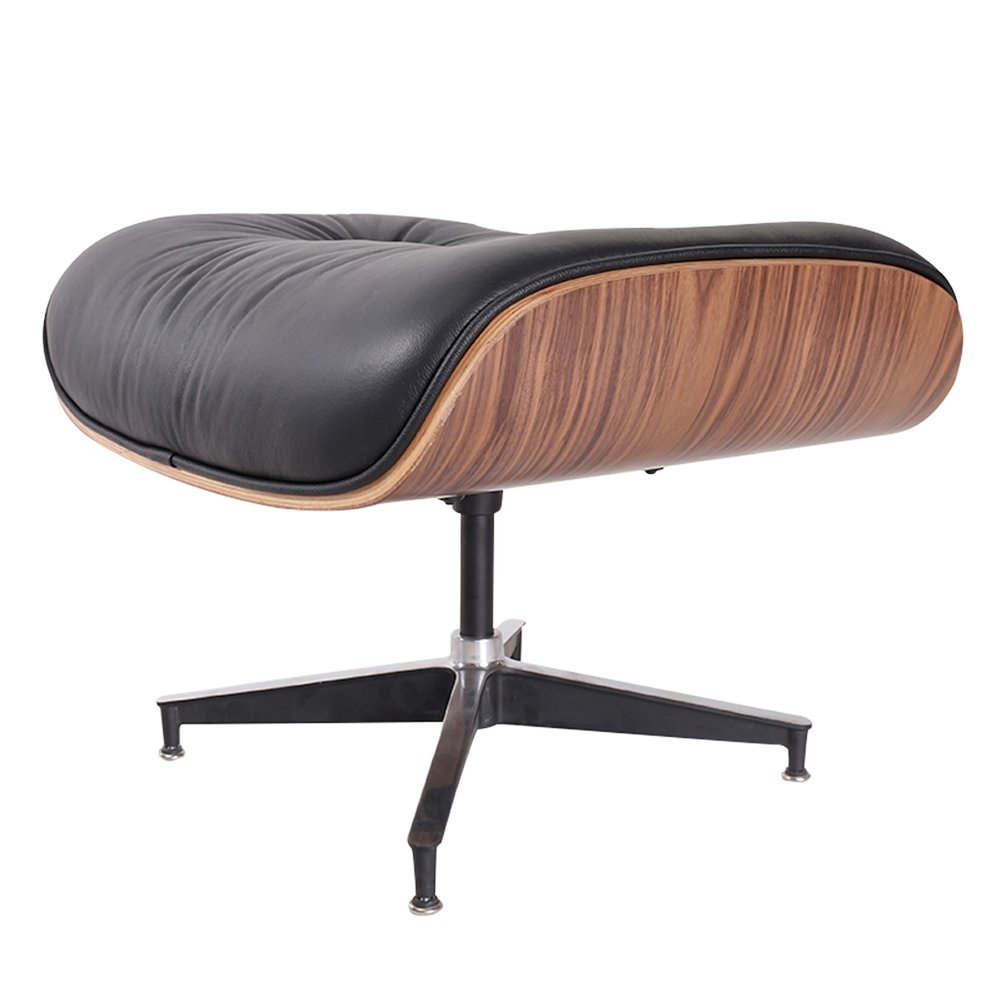 35" Black and Brown Genuine Leather Tufted Swivel Lounge Chair With Ottoman HomeRoots