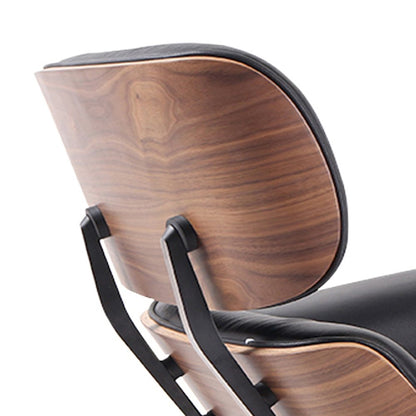 35" Black and Brown Genuine Leather Tufted Swivel Lounge Chair With Ottoman HomeRoots